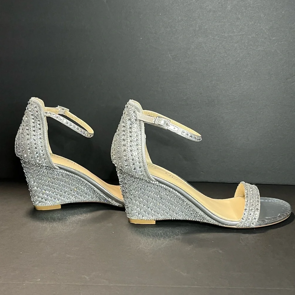 New Betsey Johnson Silver Rhinestone Debie Wedge Heel Shoes Size 8.5 - Picture 7 of 12